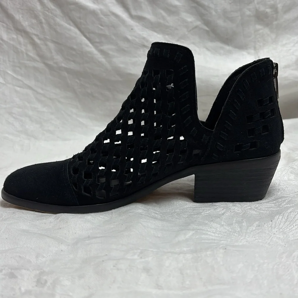 Vince Camuto Black Suede Ankle Booties with Perforated Design